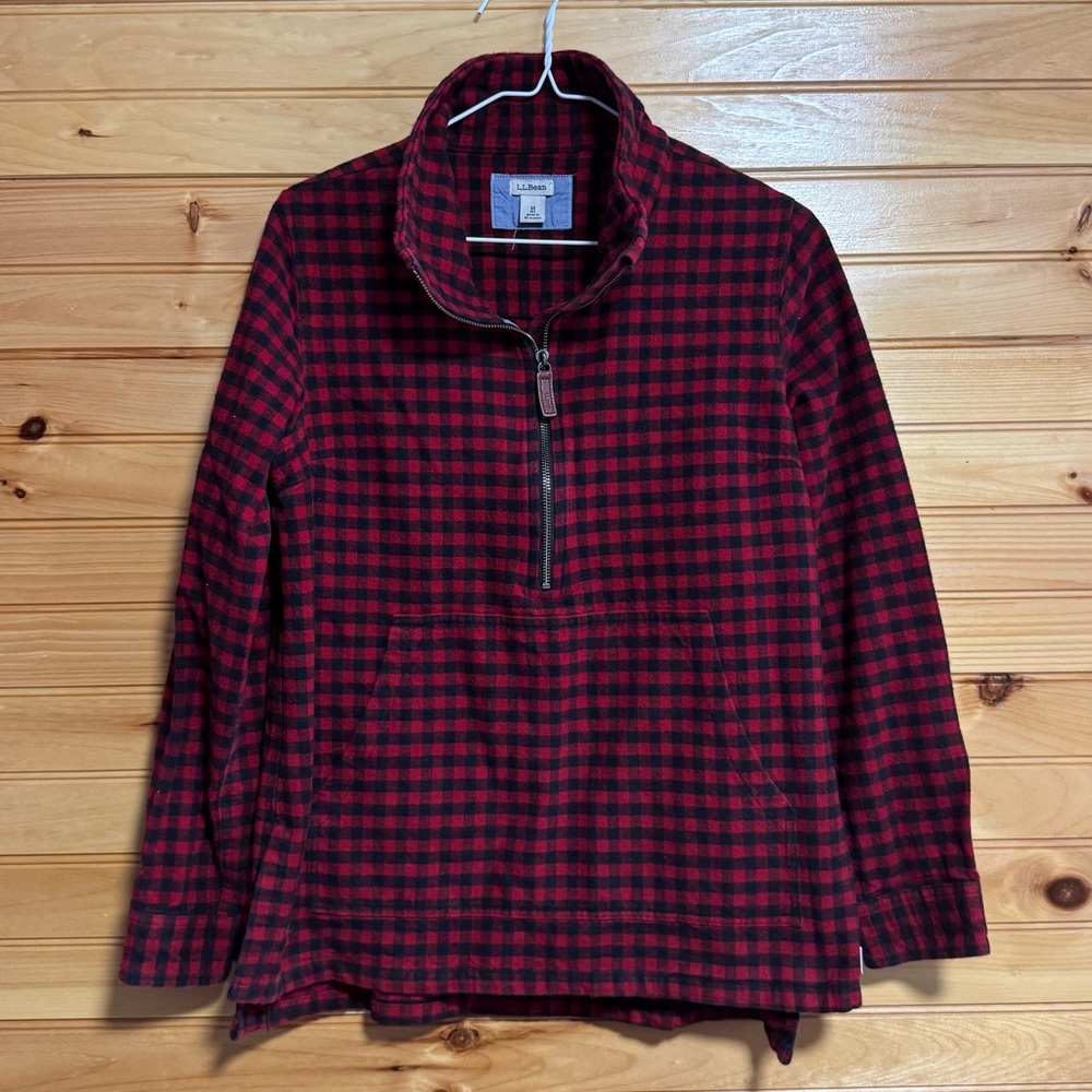 L.L. Bean Buffalo Plaid Pullover Half Zip Men’s Size Medium Red Flannel